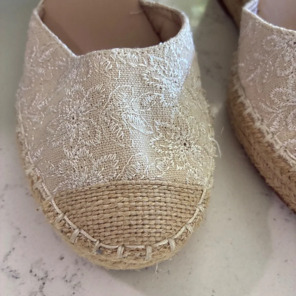 Alexis Leroy Espadrille Wedges 9 Floral Embroidered Cottage Boho Coastal Wedding